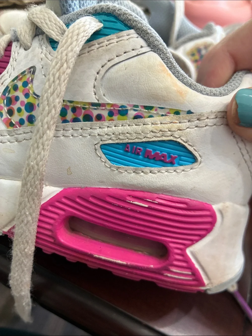 Nike Kids White Sneakers with Pink & Teal Accents